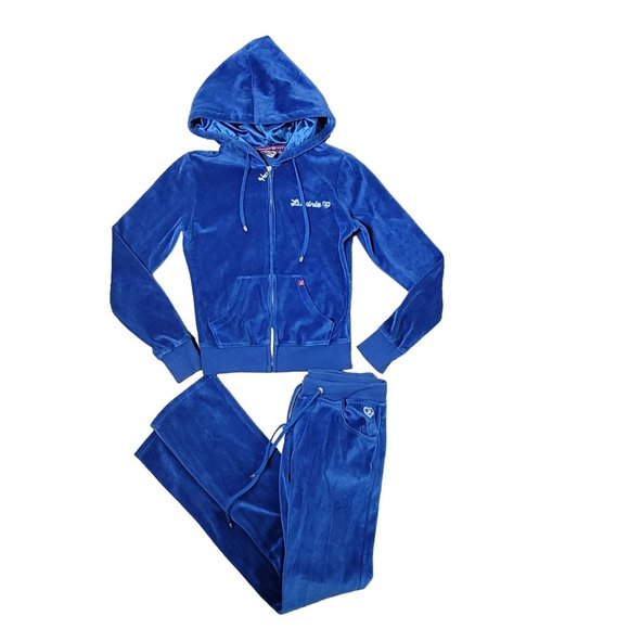 Luxirie by Lrg royal blue velour y2k  90s tracksuit pants and hoodie size S. - Picture 1 of 10